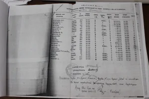Протокол соревнований по лыжным гонкам, включающих метание гранаты и преодоление забора в лыжах. Александровск, 1939 год. 