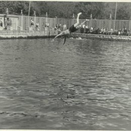 Открытый бассейн в городском парке Южно-Сахалинска, середина 1950-х годов. 