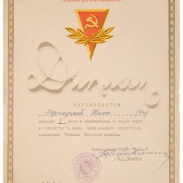 Диплом 1987 года за призовое место на первенстве Анивы по самбо среди школьников