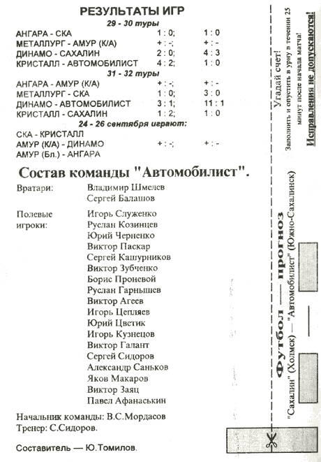 "Сахалин" - "Автомобилист" (Кр)