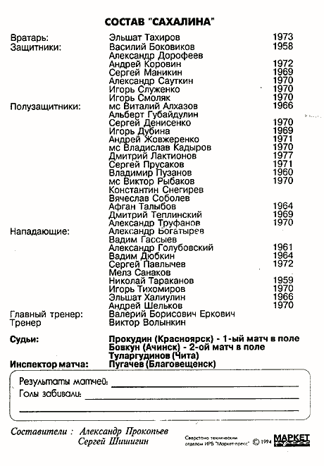 "Динамо" (Як) - "Сахалин"